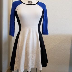 Colorblock Three Quarter Sleeve Skater Dress
